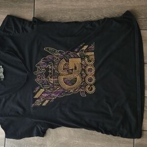 COOGI V-Neck Top - Black With Multi Colored Rhinestones - Size 3x